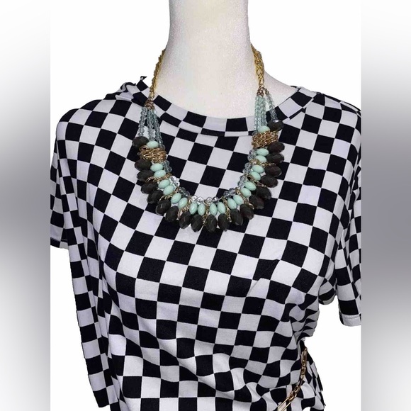 Forever 21 Black White Checkerboard Print Mini T-Shirt Dress-Size M - Picture 12 of 17